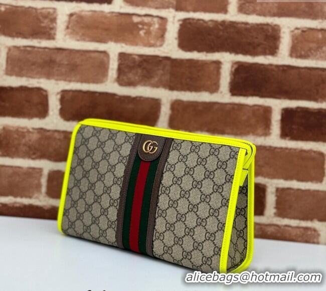 Top Quality Gucci Ophidia GG Canvas Pouch with Fluorescent Yellow Leather Trim 598234 2024