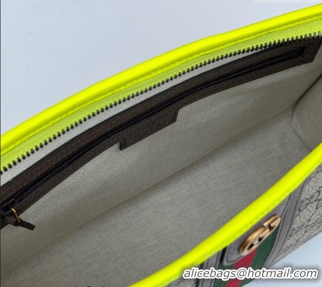 Top Quality Gucci Ophidia GG Canvas Pouch with Fluorescent Yellow Leather Trim 598234 2024