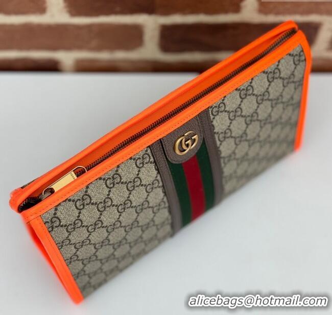 Luxury Cheap Gucci Ophidia GG Canvas Pouch with Fluorescent Orange Leather Trim 598234 2024
