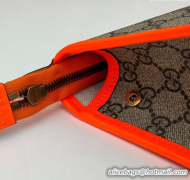 Luxury Cheap Gucci Ophidia GG Canvas Pouch with Fluorescent Orange Leather Trim 598234 2024
