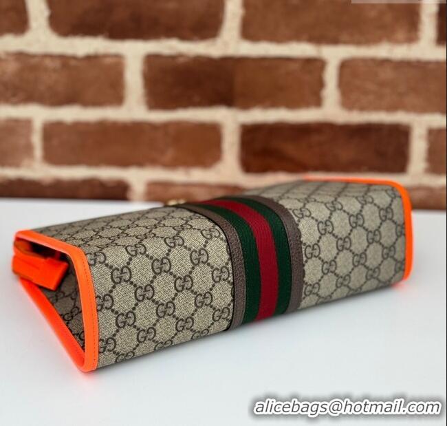 Luxury Cheap Gucci Ophidia GG Canvas Pouch with Fluorescent Orange Leather Trim 598234 2024