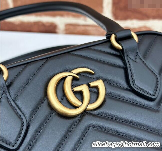 Best Price Gucci GG Marmont Leather Small Top handle bag 795199 Black 2024