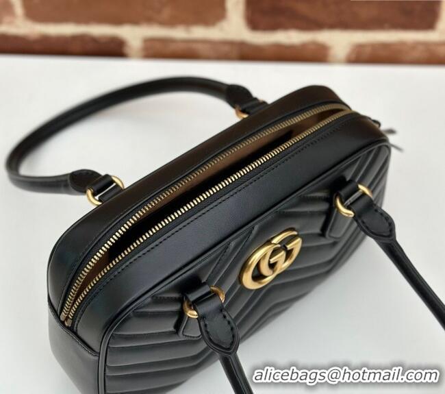 Best Price Gucci GG Marmont Leather Small Top handle bag 795199 Black 2024