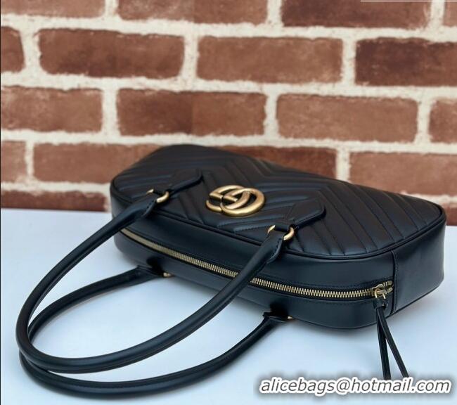 Famous Brand Gucci GG Marmont Leather Medium Top handle bag 795218 Black 2024