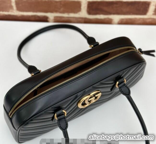 Famous Brand Gucci GG Marmont Leather Medium Top handle bag 795218 Black 2024