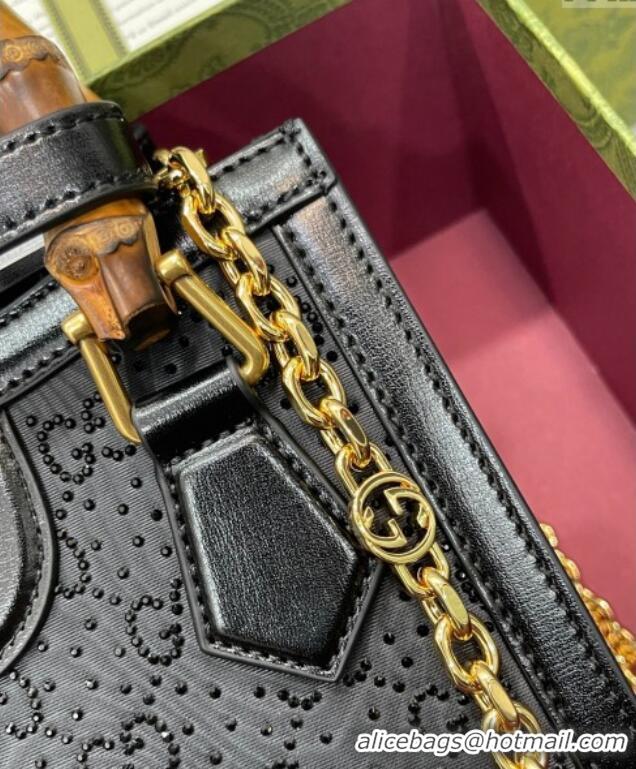 Top Grade Gucci Diana GG Canvas Mini Tote Bag with Strass 707449 Black 2024