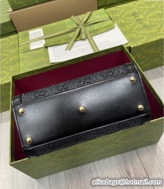 Top Grade Gucci Diana GG Canvas Mini Tote Bag with Strass 707449 Black 2024