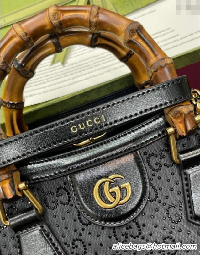 Top Grade Gucci Diana GG Canvas Mini Tote Bag with Strass 707449 Black 2024