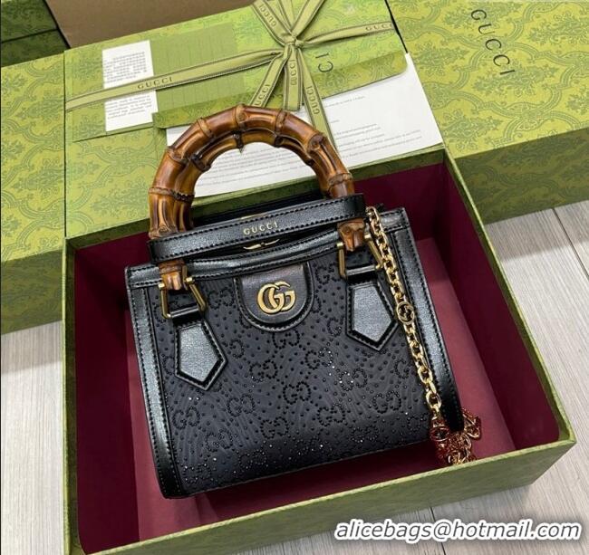 Top Grade Gucci Diana GG Canvas Mini Tote Bag with Strass 707449 Black 2024