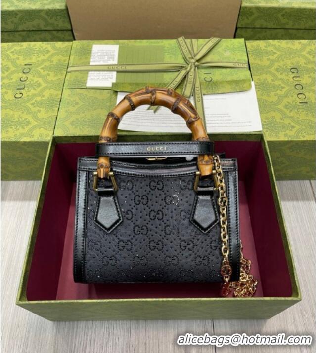 Top Grade Gucci Diana GG Canvas Mini Tote Bag with Strass 707449 Black 2024