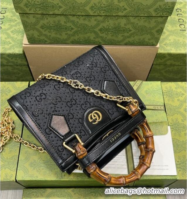 Top Grade Gucci Diana GG Canvas Mini Tote Bag with Strass 707449 Black 2024
