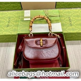 Top Grade Gucci Bamboo 1947 Crinkled Patent Leather Small Top Handle bag 675797 Burgundy 2024