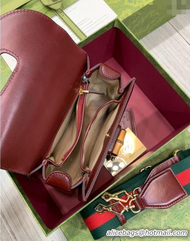Top Grade Gucci Bamboo 1947 Crinkled Patent Leather Small Top Handle bag 675797 Burgundy 2024