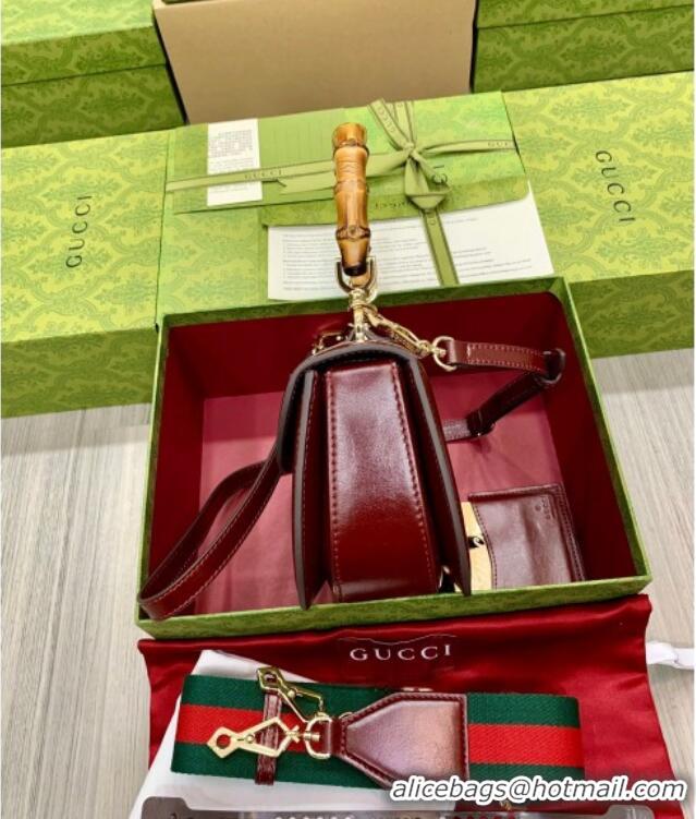 Top Grade Gucci Bamboo 1947 Crinkled Patent Leather Small Top Handle bag 675797 Burgundy 2024