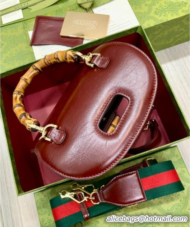 Top Grade Gucci Bamboo 1947 Crinkled Patent Leather Small Top Handle bag 675797 Burgundy 2024