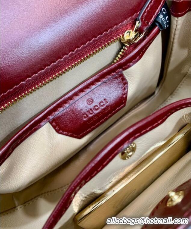 Top Grade Gucci Bamboo 1947 Crinkled Patent Leather Small Top Handle bag 675797 Burgundy 2024