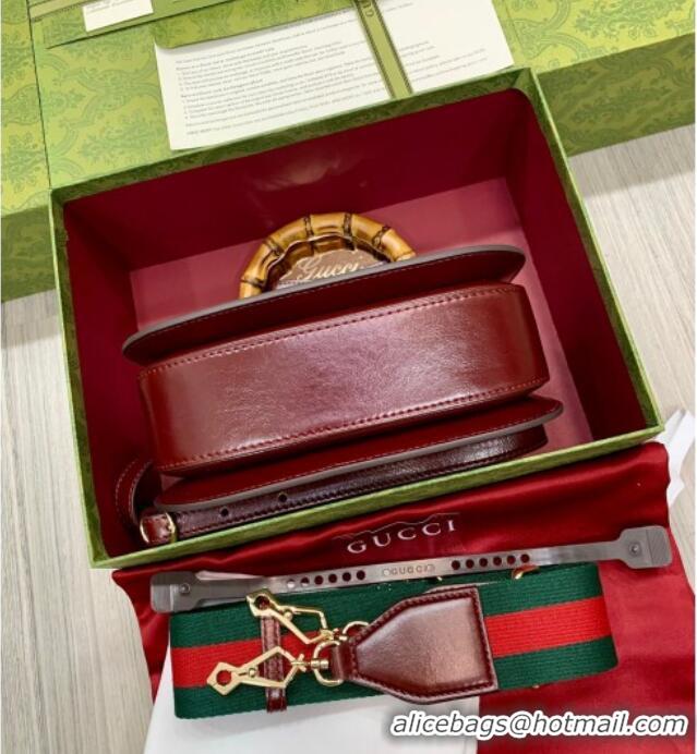 Top Grade Gucci Bamboo 1947 Crinkled Patent Leather Small Top Handle bag 675797 Burgundy 2024