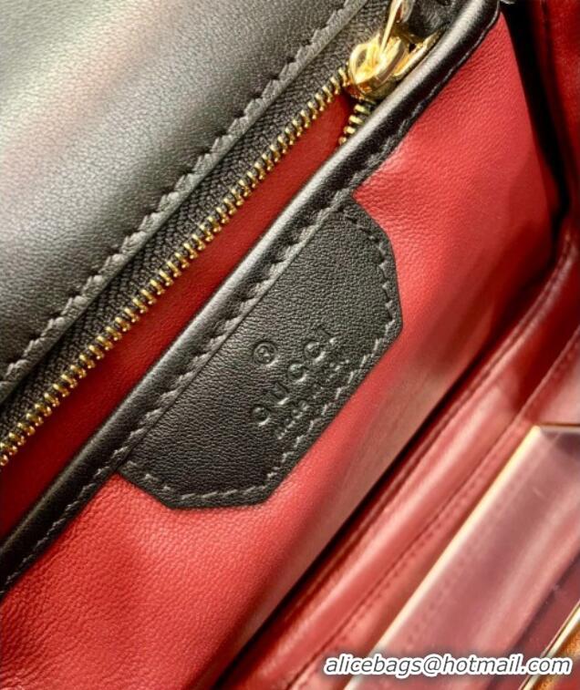 Famous Brand Gucci Bamboo 1947 Crinkled Patent Leather Small Top Handle Bag 675797 Black 2024