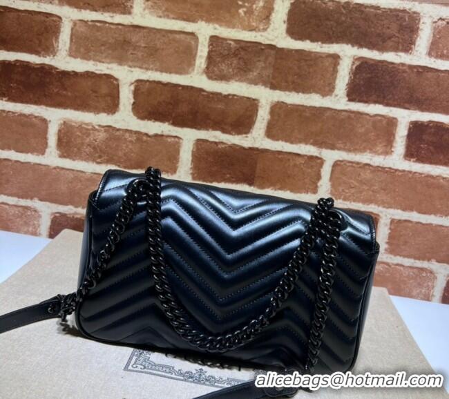 Grade Design Gucci GG Marmont Matelasse Leather Small Shoulder Bag 443497 All Black 2024