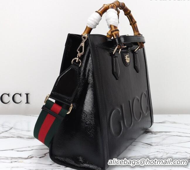 Top Quality Gucci Diana Medium Tote Bag in Patent Leather with Gucci Logo 678842 Black 2024