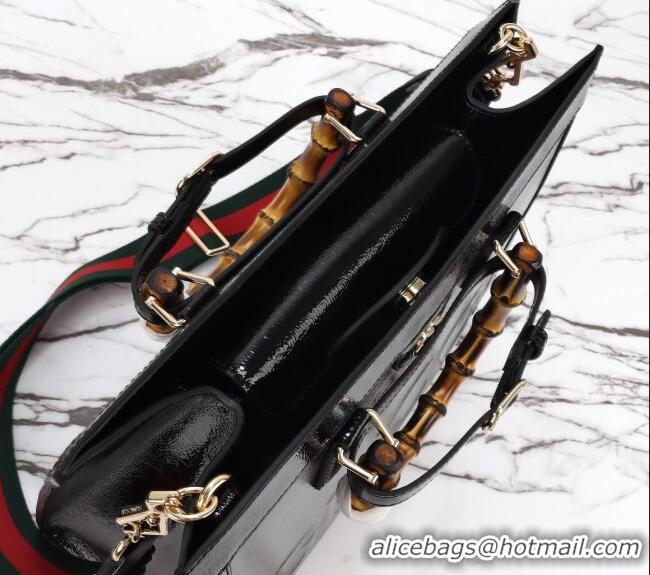 Top Quality Gucci Diana Medium Tote Bag in Patent Leather with Gucci Logo 678842 Black 2024