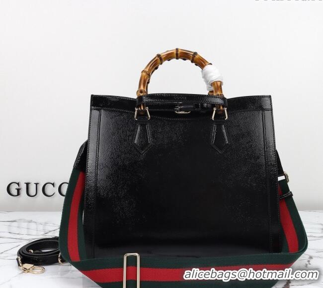 Top Quality Gucci Diana Medium Tote Bag in Patent Leather with Gucci Logo 678842 Black 2024