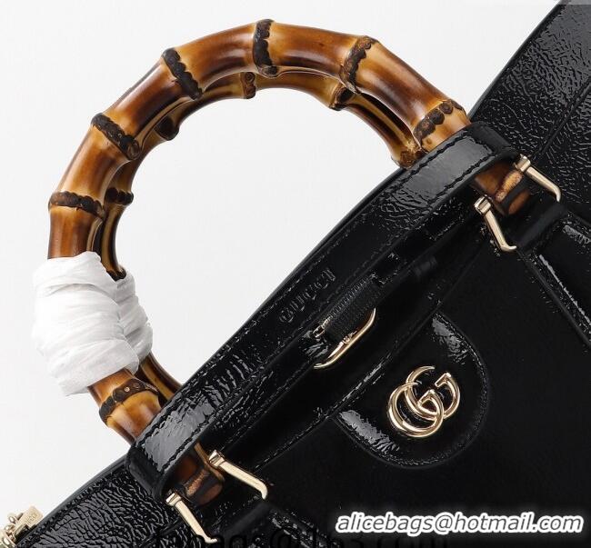 Top Quality Gucci Diana Medium Tote Bag in Patent Leather with Gucci Logo 678842 Black 2024