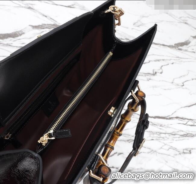 Top Quality Gucci Diana Medium Tote Bag in Patent Leather with Gucci Logo 678842 Black 2024