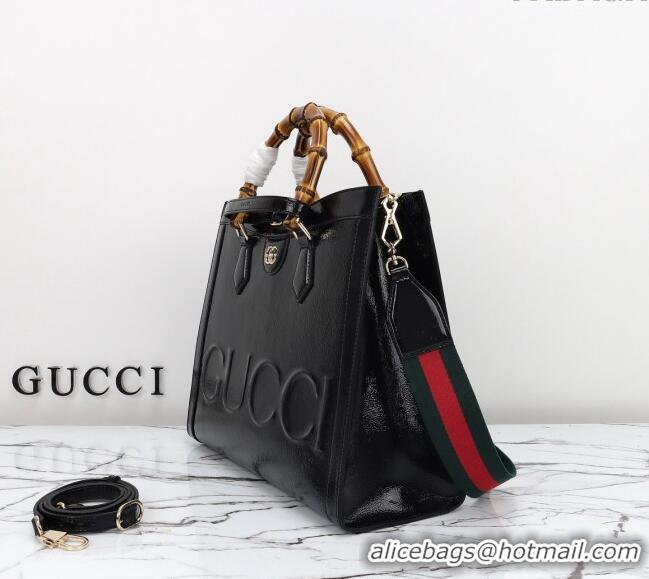 Top Quality Gucci Diana Medium Tote Bag in Patent Leather with Gucci Logo 678842 Black 2024