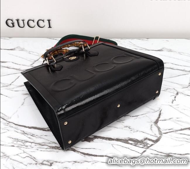 Top Quality Gucci Diana Medium Tote Bag in Patent Leather with Gucci Logo 678842 Black 2024