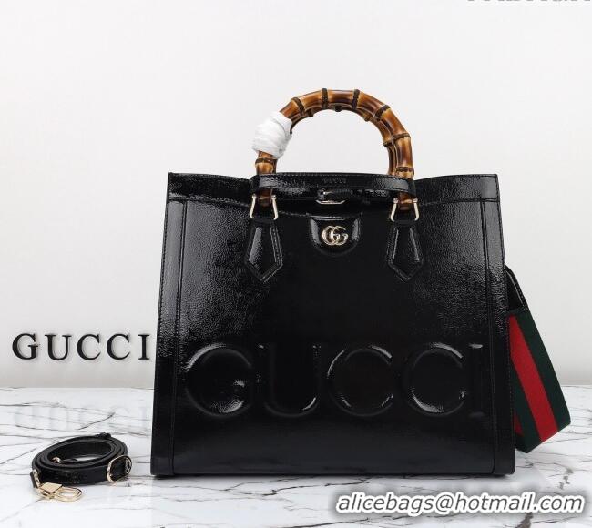 Top Quality Gucci Diana Medium Tote Bag in Patent Leather with Gucci Logo 678842 Black 2024