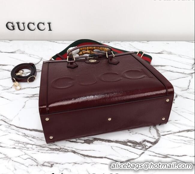 Luxury Cheap Gucci Diana Medium Tote Bag in Patent Leather with Gucci Logo 678842 Burgundy 2024