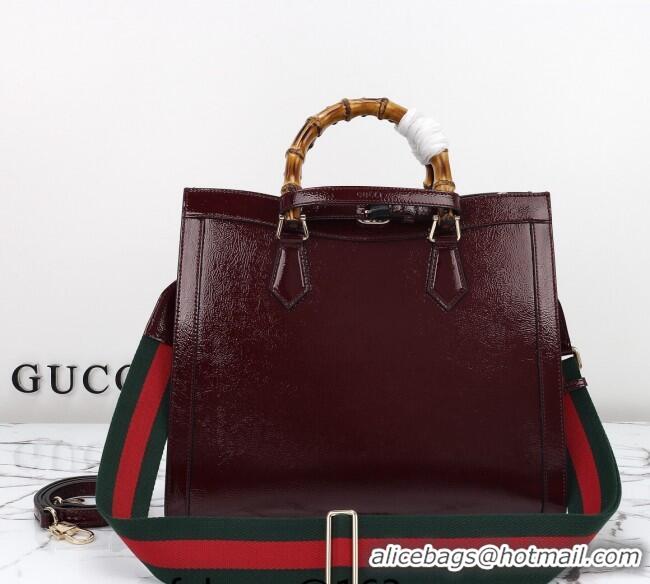 Luxury Cheap Gucci Diana Medium Tote Bag in Patent Leather with Gucci Logo 678842 Burgundy 2024