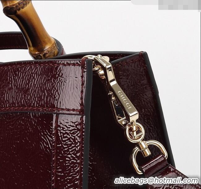 Luxury Cheap Gucci Diana Medium Tote Bag in Patent Leather with Gucci Logo 678842 Burgundy 2024