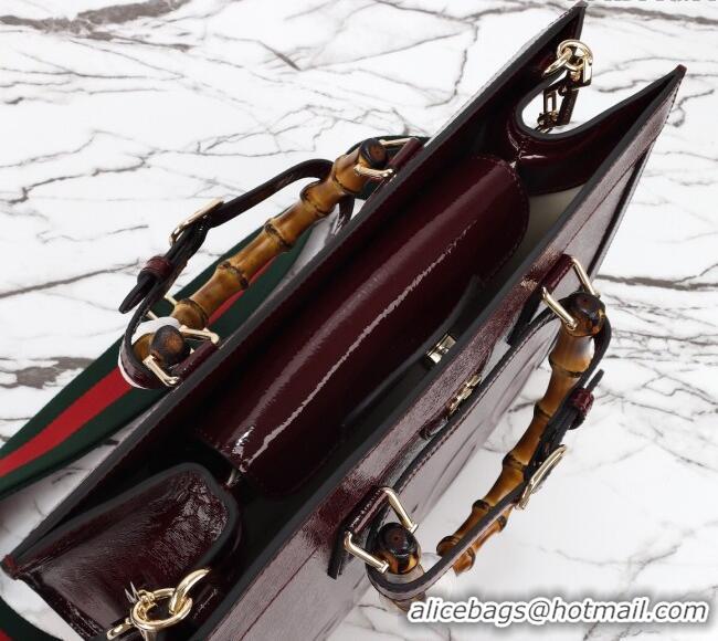 Luxury Cheap Gucci Diana Medium Tote Bag in Patent Leather with Gucci Logo 678842 Burgundy 2024