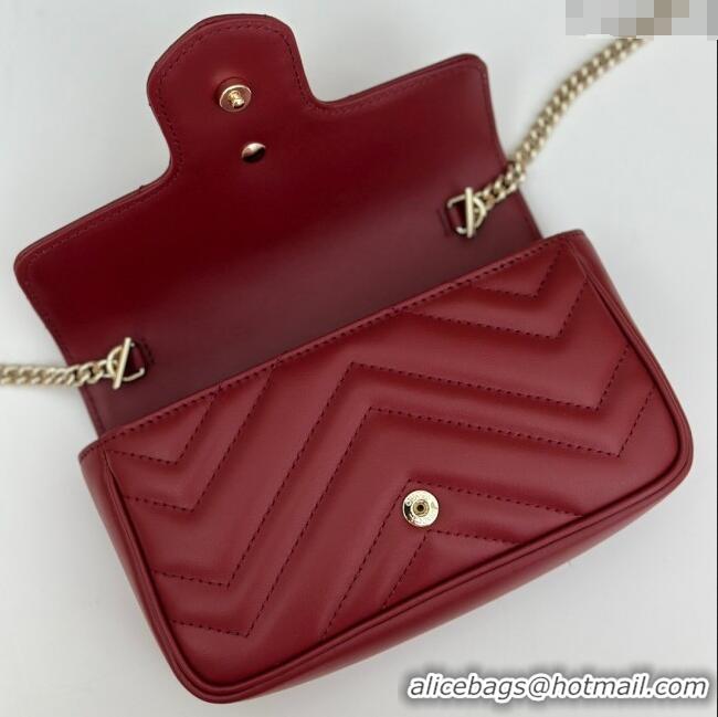 Well Crafted Gucci GG Marmont Matelasse Leather Super Mini Bag ‎476433 Burgundy 2024
