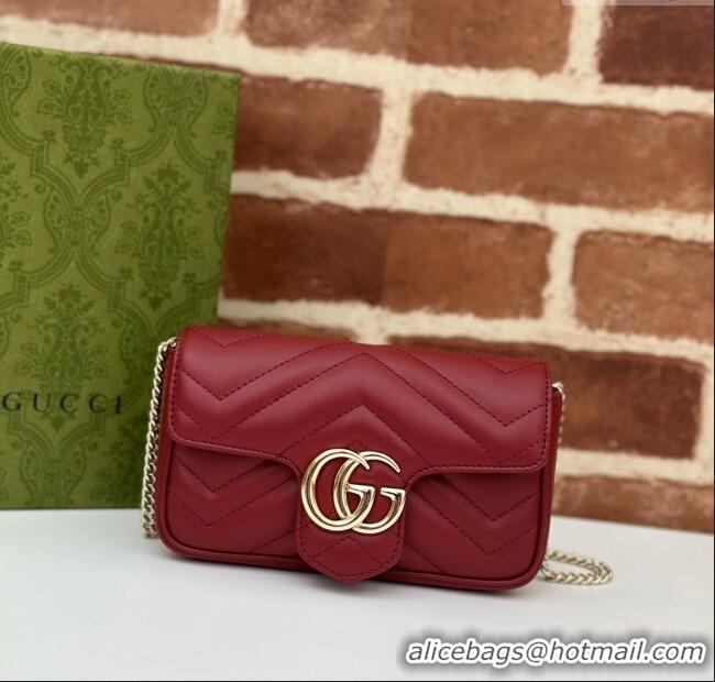 Well Crafted Gucci GG Marmont Matelasse Leather Super Mini Bag ‎476433 Burgundy 2024