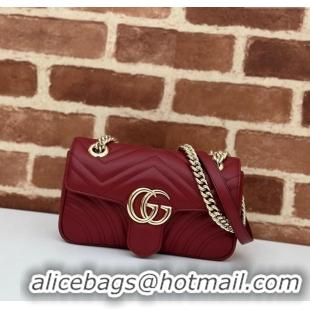 Best Quality Gucci GG Marmont Matelasse Leather Mini Bag 446744 Burgundy 2024