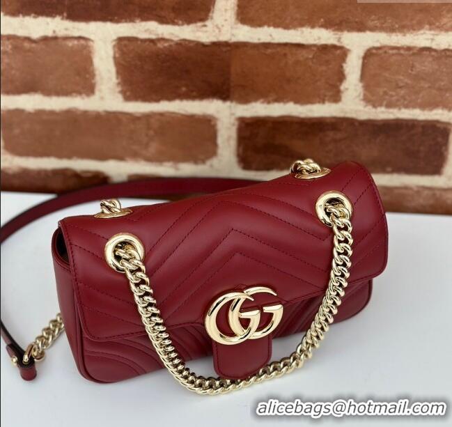 Best Quality Gucci GG Marmont Matelasse Leather Mini Bag 446744 Burgundy 2024