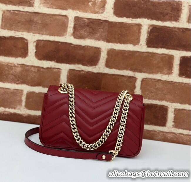 Best Quality Gucci GG Marmont Matelasse Leather Mini Bag 446744 Burgundy 2024