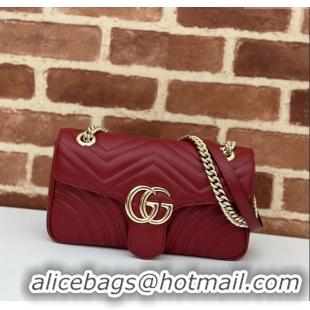 Super Quality Gucci GG Marmont Matelasse Leather Small Shoulder Bag 443497 Burgundy 2024