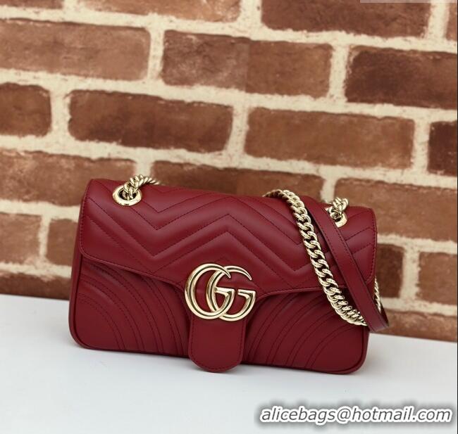 Super Quality Gucci GG Marmont Matelasse Leather Small Shoulder Bag 443497 Burgundy 2024