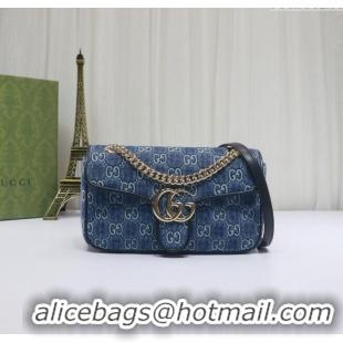 Luxury Cheap Gucci GG Marmont Denim Small Shoulder Bag 443497 Blue 2024