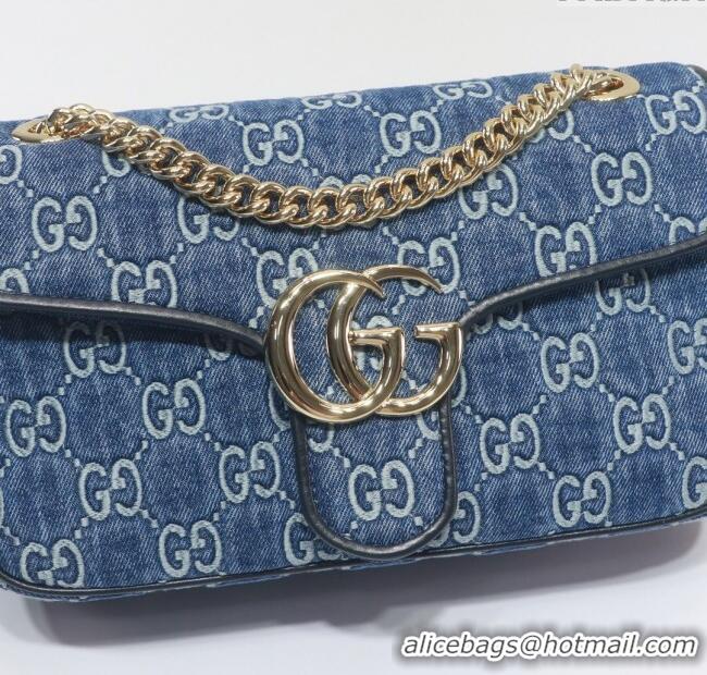 Luxury Cheap Gucci GG Marmont Denim Small Shoulder Bag 443497 Blue 2024