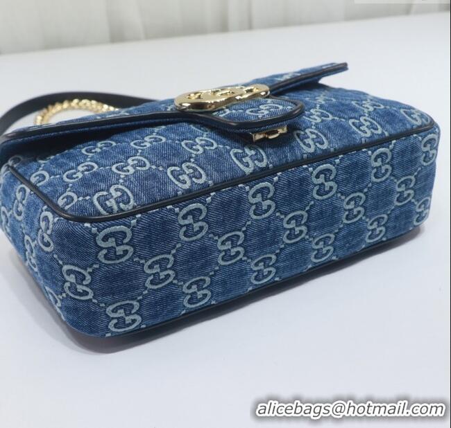 Luxury Cheap Gucci GG Marmont Denim Small Shoulder Bag 443497 Blue 2024