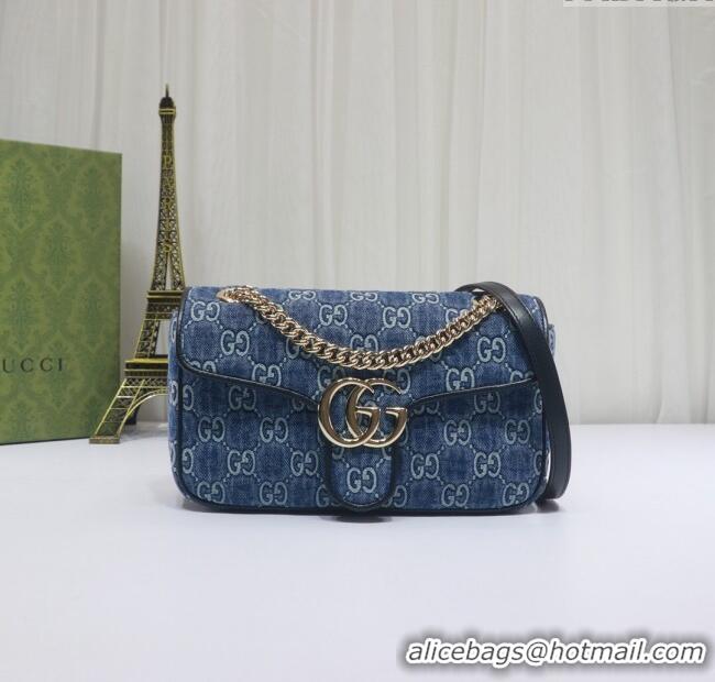Luxury Cheap Gucci GG Marmont Denim Small Shoulder Bag 443497 Blue 2024