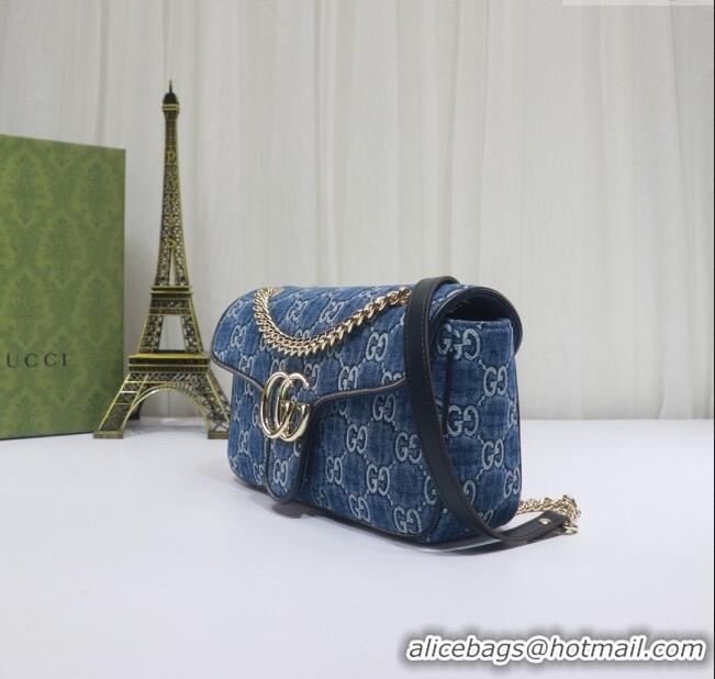 Luxury Cheap Gucci GG Marmont Denim Small Shoulder Bag 443497 Blue 2024