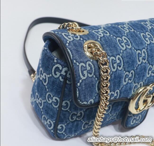 Luxury Cheap Gucci GG Marmont Denim Small Shoulder Bag 443497 Blue 2024