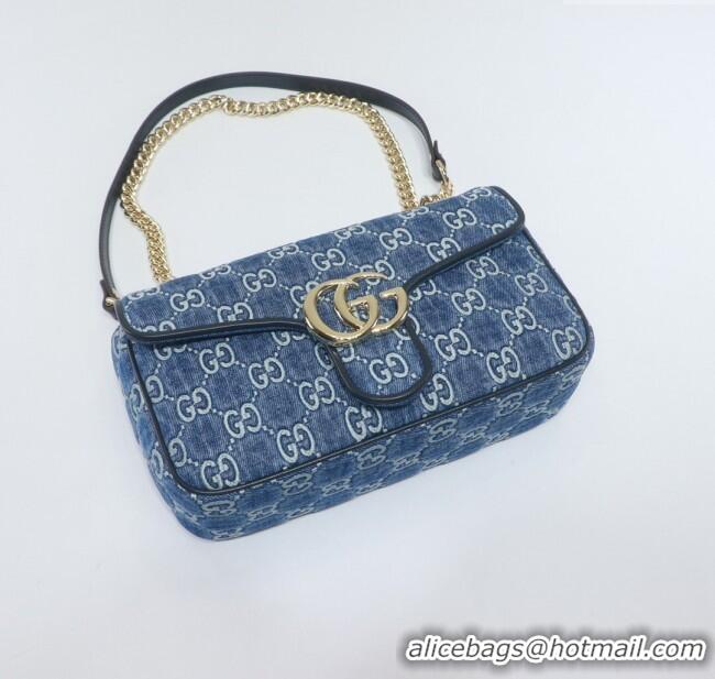 Luxury Cheap Gucci GG Marmont Denim Small Shoulder Bag 443497 Blue 2024