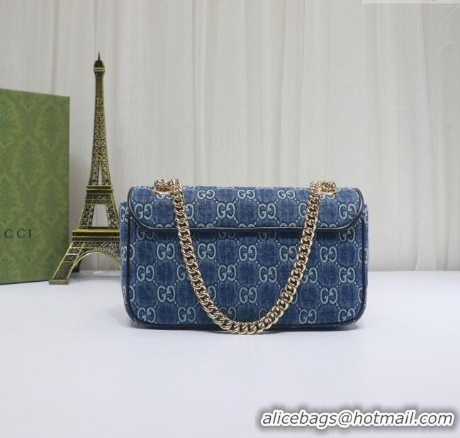 Luxury Cheap Gucci GG Marmont Denim Small Shoulder Bag 443497 Blue 2024